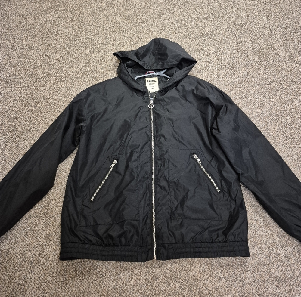 Garage Black Hooded Windbreaker Jacket Size XS
